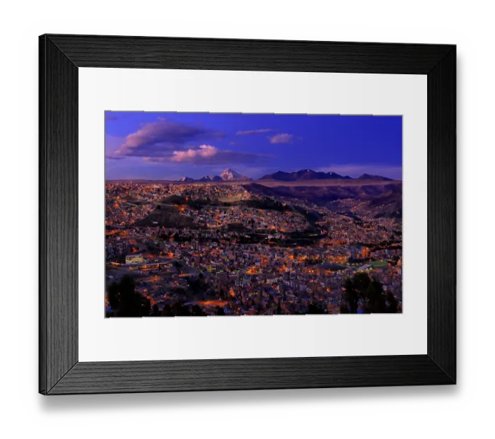 Framed Print : La Paz during the blue hour with the Andes Mountains