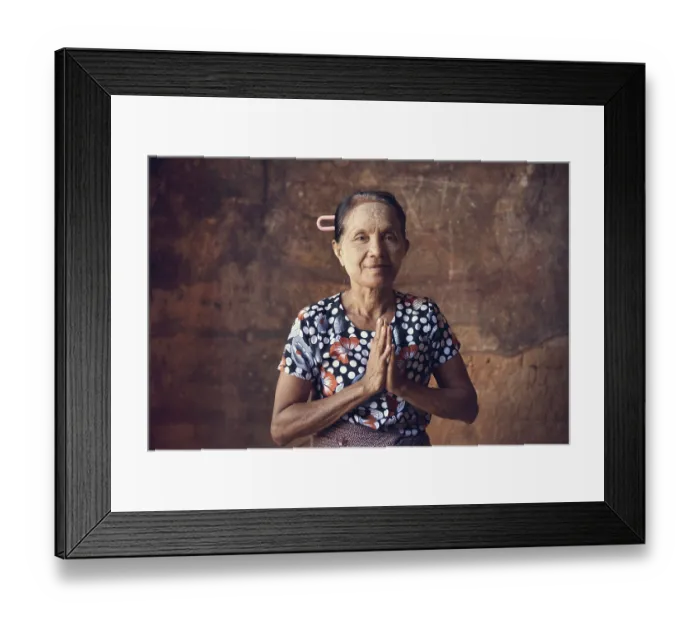 Framed Print : Portrait of traditional Asian Burmese woman praying