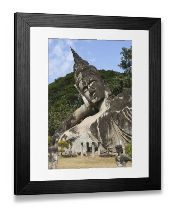 Framed Print : Statue of Reclining Buddha in the Park near Vientiane