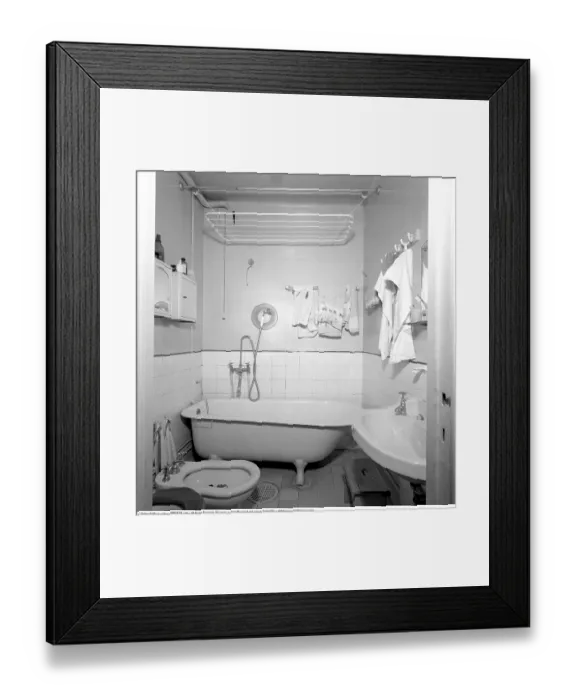 Framed Print : Bathroom in the 1950s. An interior of a bathroom as it looked in that decade