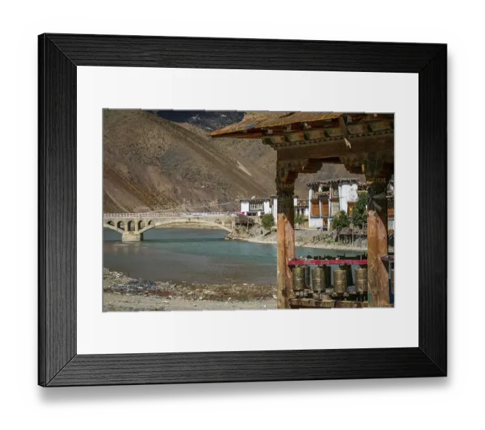 Framed Print : View of the bridge in one of the small Tibetan villages