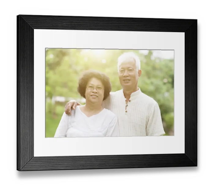 Framed Print : Happy Asian elderly couple smiling at outdoor park on a sunny day