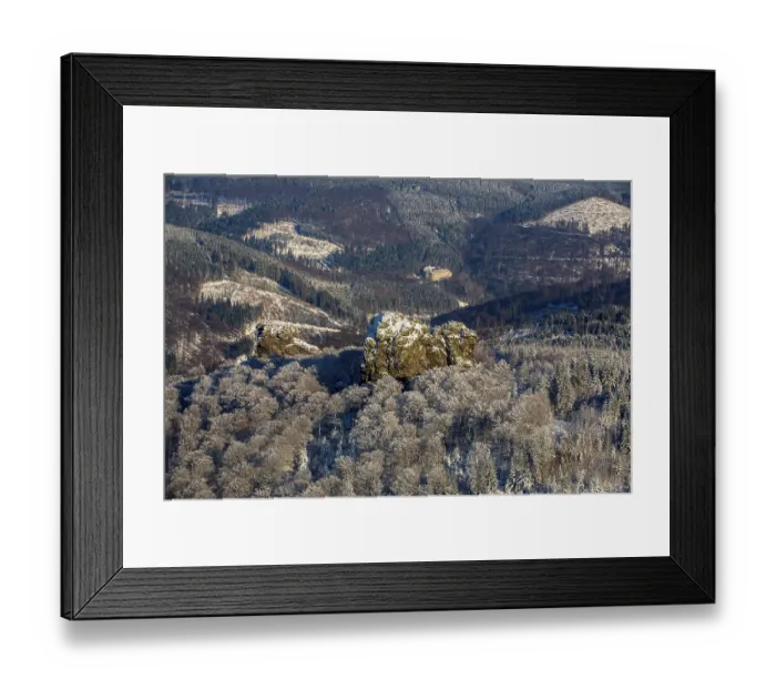 Framed Print : Bruchhauser stones in snow, natural monument Framed Print : Bruchhauser stones in snow, natural monument