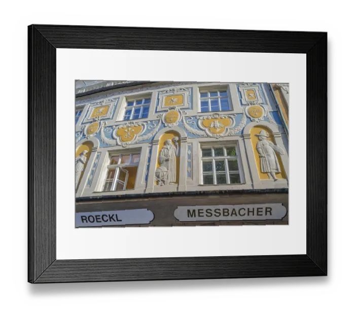 Framed Print : MUNCHEN, GERMANY - JULY 3, 2015: Facade detail of the Ruffinihaus (Ruffini House) in the old town of Munich