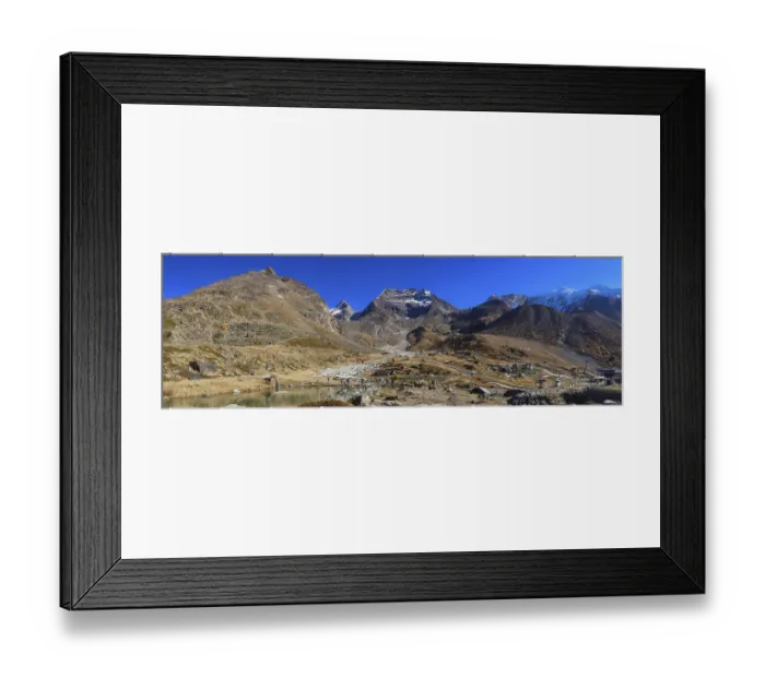 Framed Print : Mountains under clear, deep blue sky in a barren