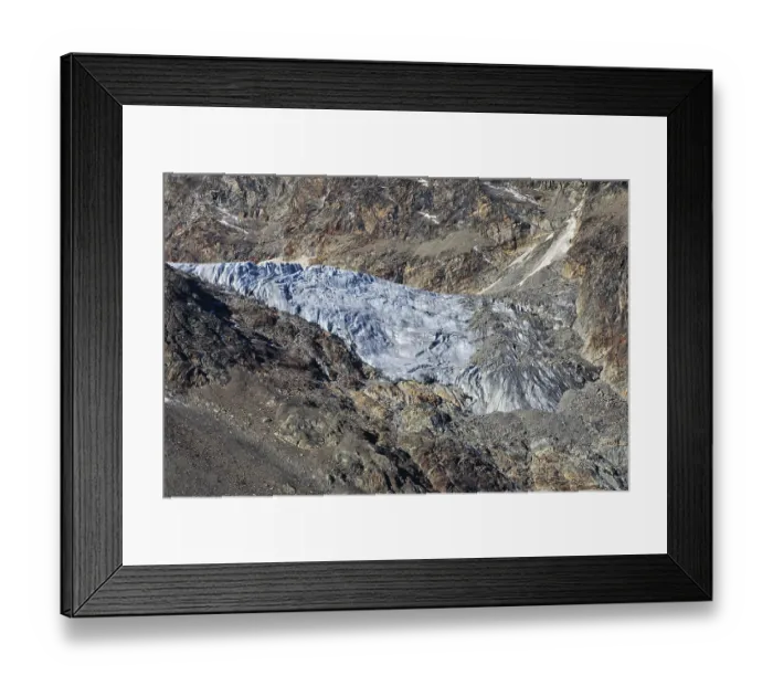 Framed Print : Embedded glacier between rocky brown mountains Framed Print : Embedded glacier between rocky brown mountains