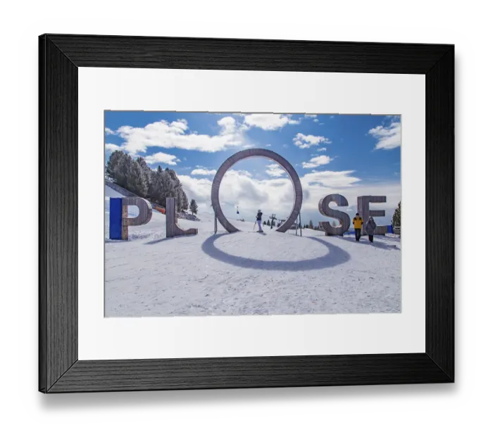 Framed Print : The wooden logo Plose at the mountain station of the Plose cable car