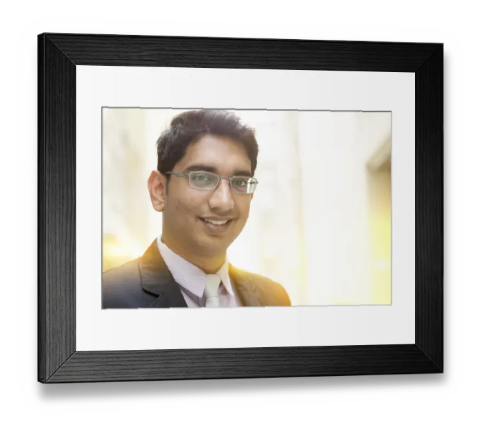 Framed Print : Close up portrait of handsome Asian Indian business man smiling Framed Print : Close up portrait of handsome Asian Indian business man smiling
