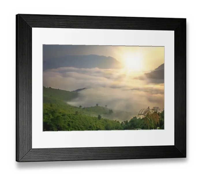 Framed Print : Dense clouds at the bottom of the valley in mountains of northern Laos