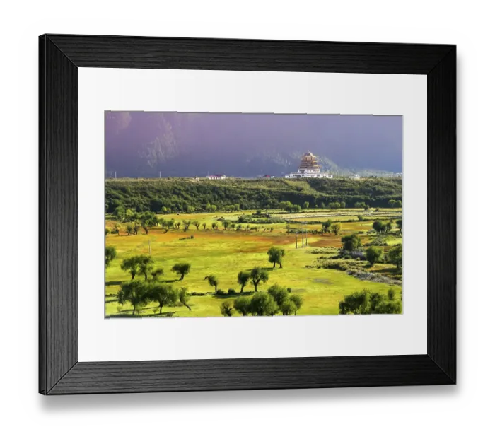 Framed Print : Chinese pagoda on a vast meadow in Tibet Framed Print : Chinese pagoda on a vast meadow in Tibet