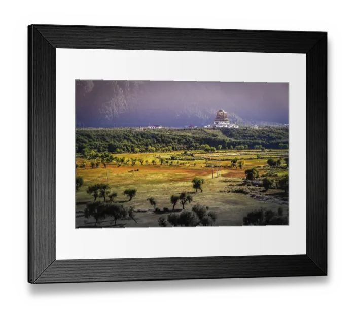 Framed Print : Chinese pagoda on a vast meadow in Tibet Framed Print : Chinese pagoda on a vast meadow in Tibet