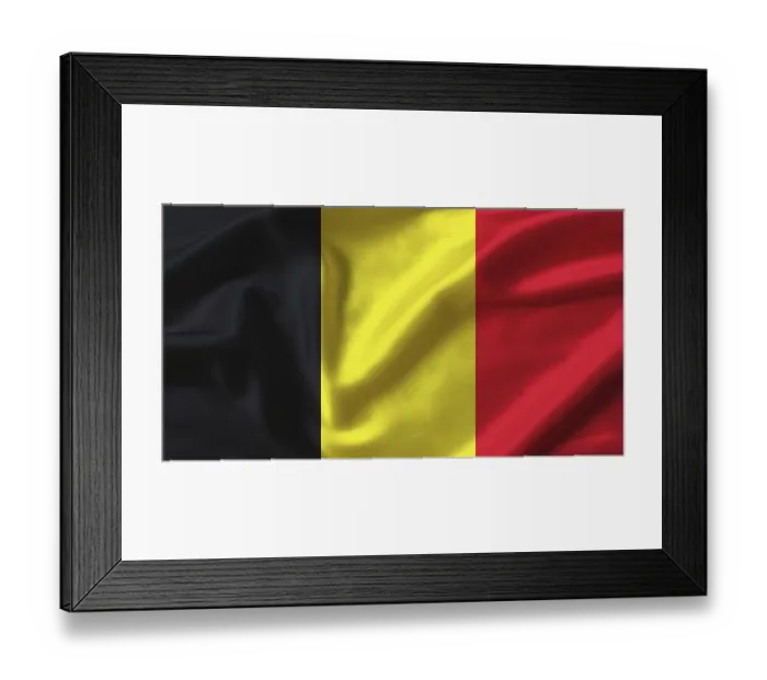 Framed Print : Close up of flag of Belgium with cloth texture