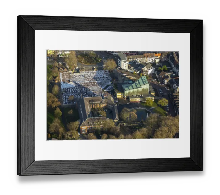 Framed Print : Stadtpark Dinslaken, sealing of the underground car park next to Dinslaken Castle and the civic hall