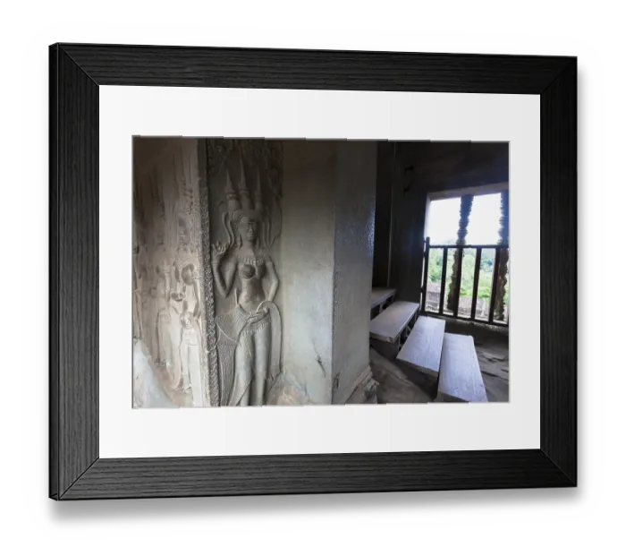Framed Print : Angkor Wat, bas-relief in temple detail Cambodia