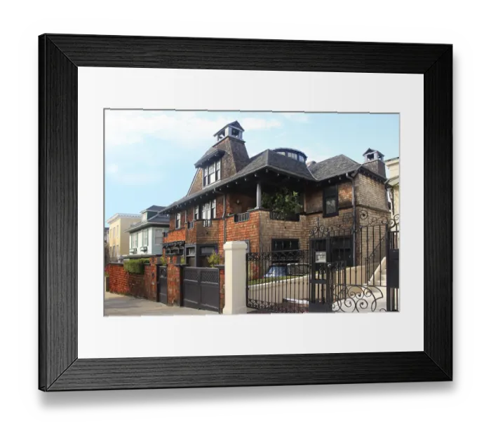Framed Print : Brick residential home with the garage in the front