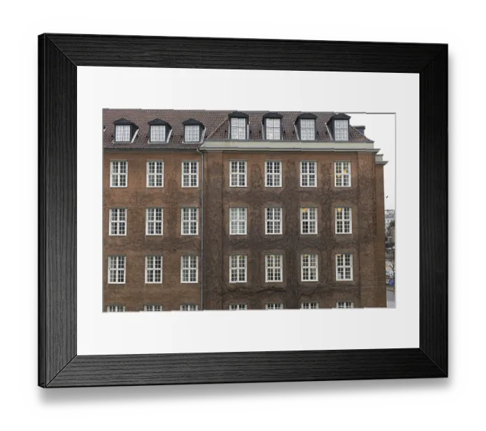 Framed Print : Brown Building with white windows in Denmark Framed Print : Brown Building with white windows in Denmark