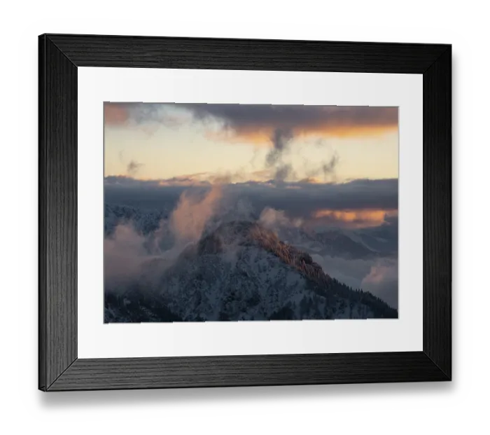 Framed Print : Mysterious mountains in fog at sunset Framed Print : Mysterious mountains in fog at sunset