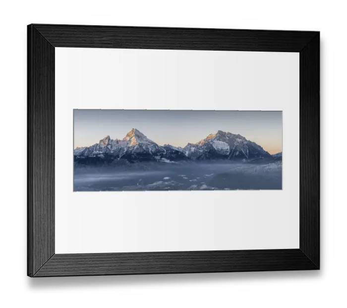 Framed Print : Snowy alpine landscape in morning light with a view of the majestic Watzmann