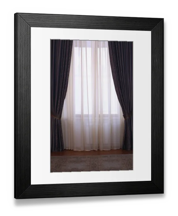 Framed Print : Two identical portieres between which window