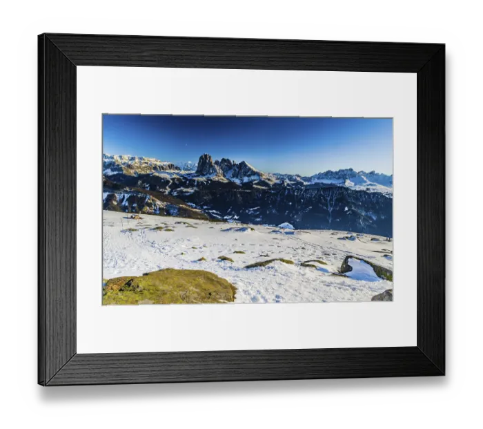 Framed Print : White snowy Dolomites mountains with rocks