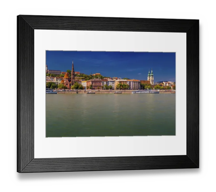 Framed Print : Modern and ancient buildings on the Danube River in Budapest