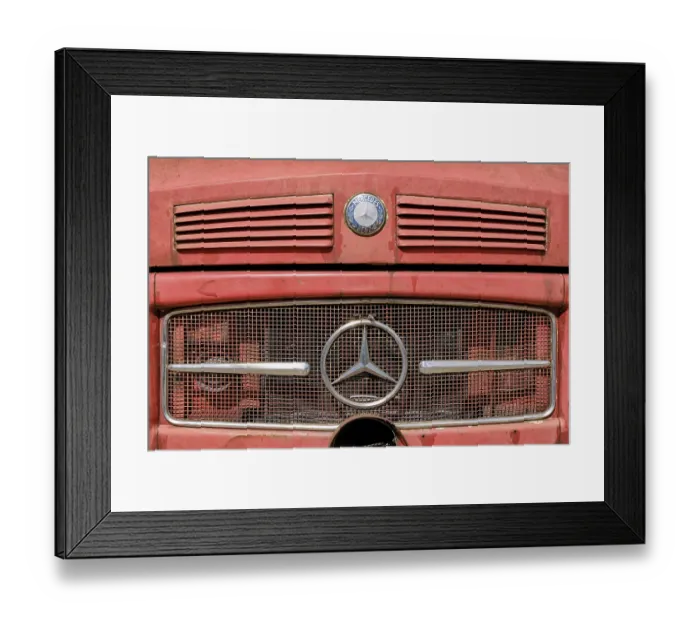 Framed Print : Close-up of a weathered Mercedes-Benz truck