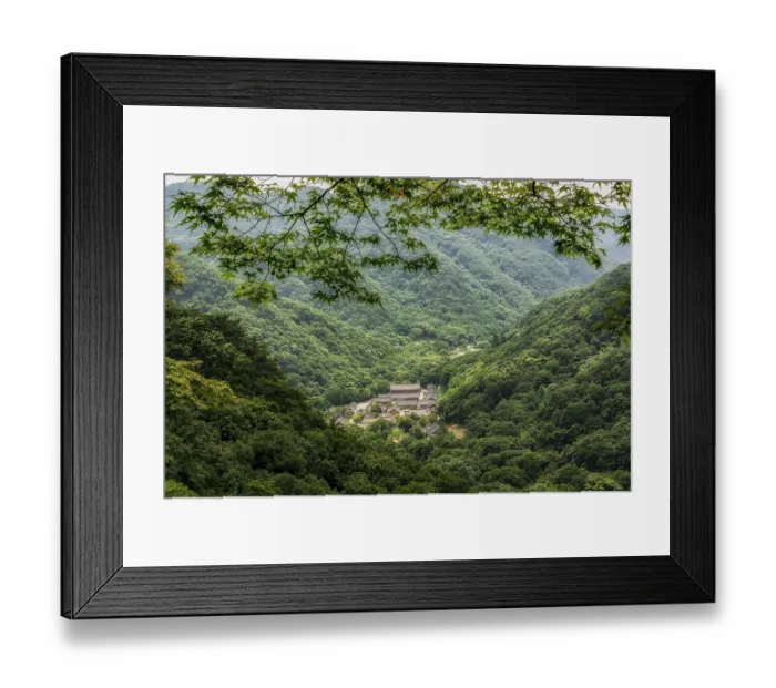 Framed Print : Looking down at a temple in Korea from top of a mountain Framed Print : Looking down at a temple in Korea from top of a mountain