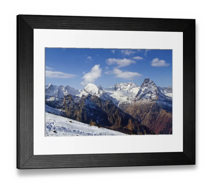 Framed Print : Landscape of mountains Caucasus region in Russia Mountain peaks in clouds