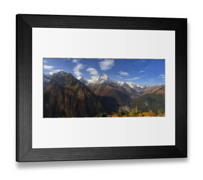 Framed Print : Landscape of mountains Caucasus region in Russia Mountain peaks in clouds