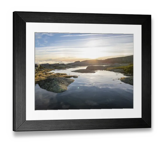 Framed Print : Frozen Lake in Serra da Estrela Mountains at Sunrise
