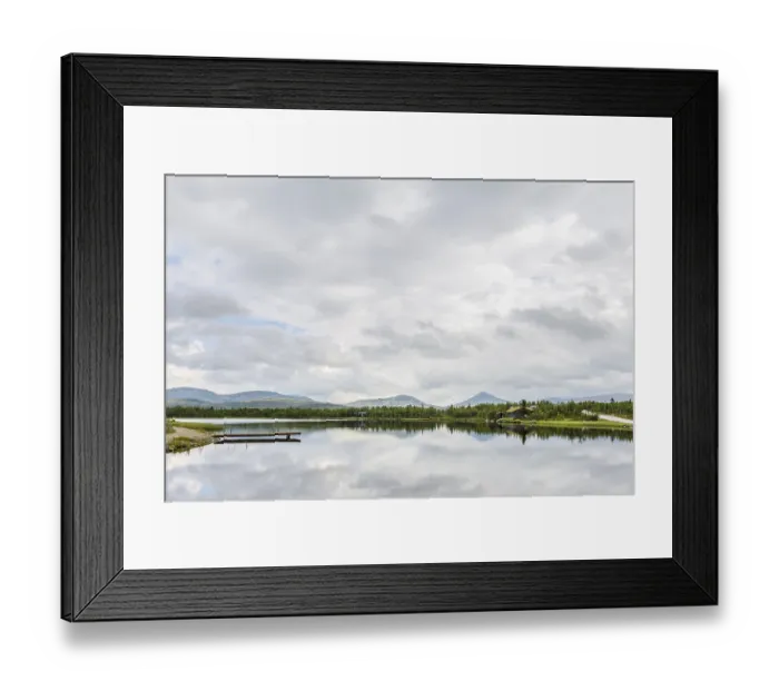 Framed Print : Panorama of Ringebu Kommune with view on a lake and the moutains of Rondane national Park in Oppland Norway
