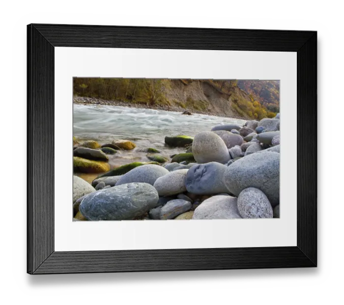 Framed Print : Autumn landscape mountain river mountains covered with colorful vegetation Russian North Caucasus