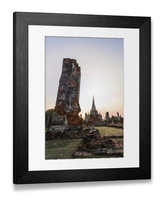 Framed Print : Ruins and pagoda ancient architecture of Wat Phra Si Sanphet old temple famous attractions during sunset at Phra Nakhon