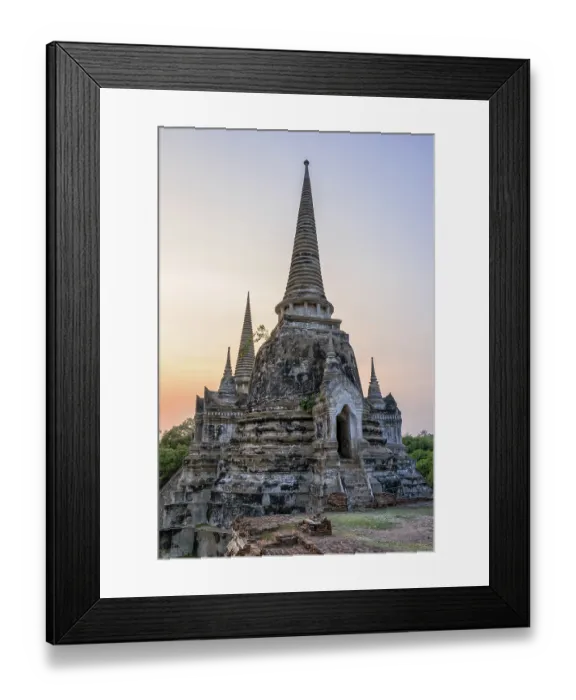 Framed Print : Ruins and pagoda ancient architecture of Wat Phra Si Sanphet old temple famous attractions during sunset at Phra Nakhon