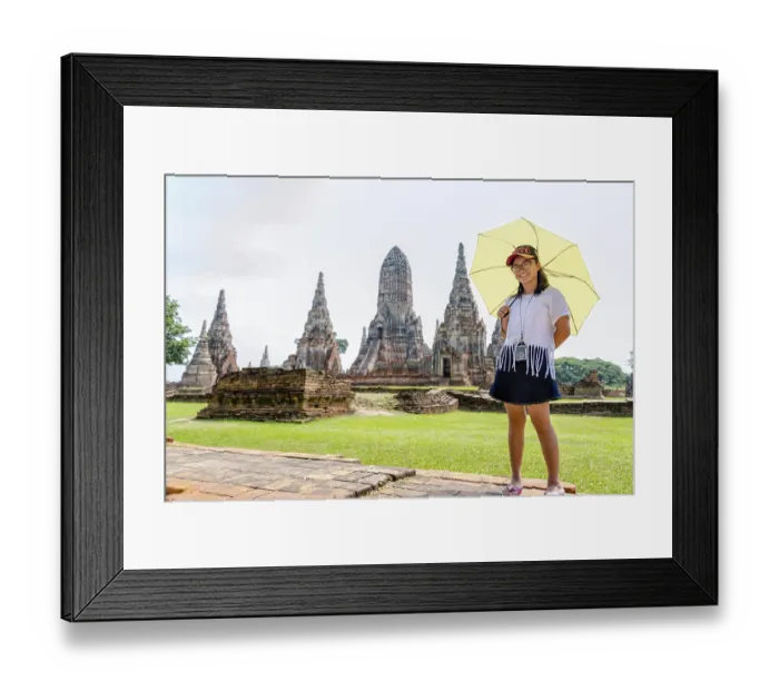 Framed Print : Tourist cute teenage girl wearing glasses with a camera neck Framed Print : Tourist cute teenage girl wearing glasses with a camera neck