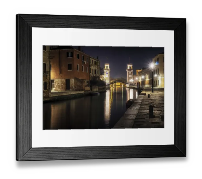 Framed Print : Venice Arsenal viewed at night over a small bridge that connects Saint Marco to Castello neighbor