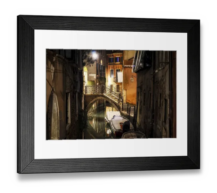 Framed Print : Venice Canal scene with a small bridge at night Framed Print : Venice Canal scene with a small bridge at night