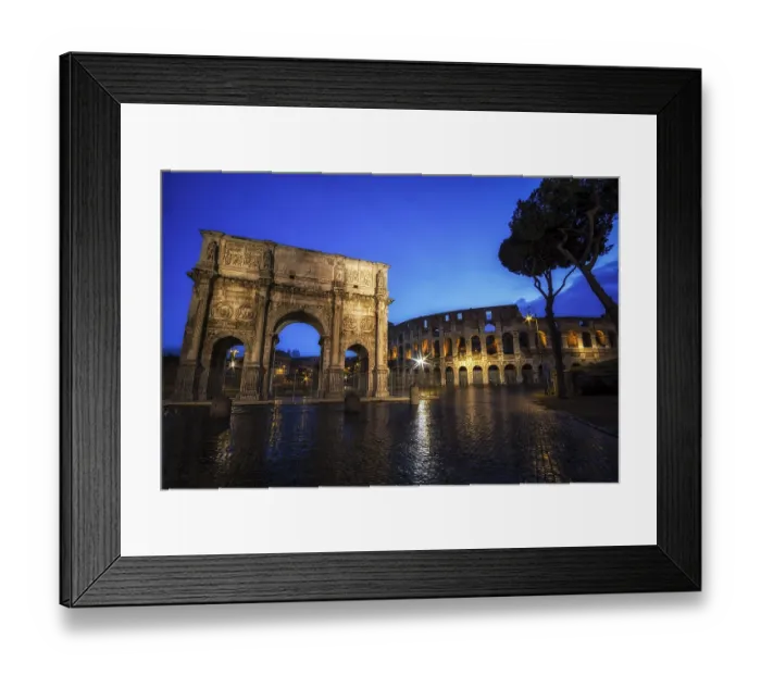 Framed Print : Colosseum and Constantine Arch at Night with the light trails in the nearby road