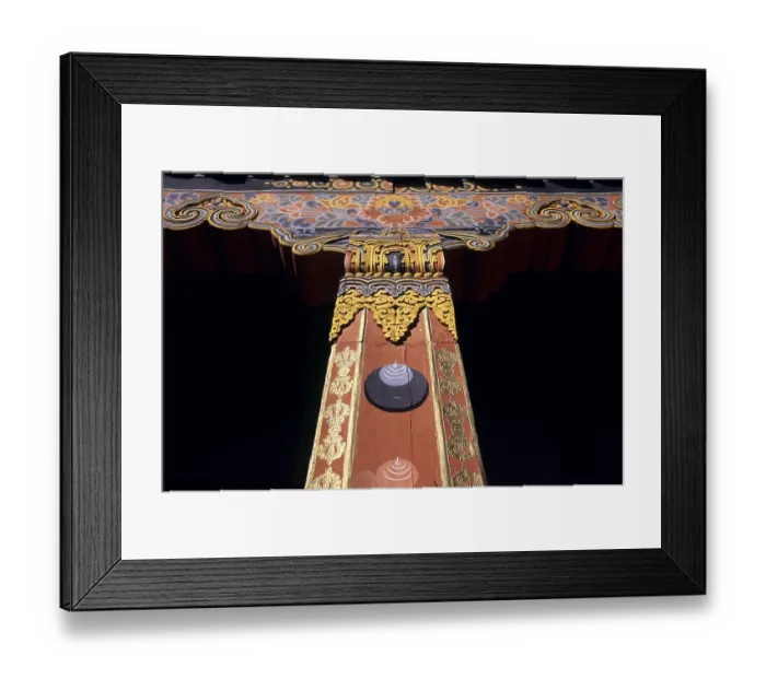 Framed Print : Decorations of a column in a Bhutanese dzong Framed Print : Decorations of a column in a Bhutanese dzong