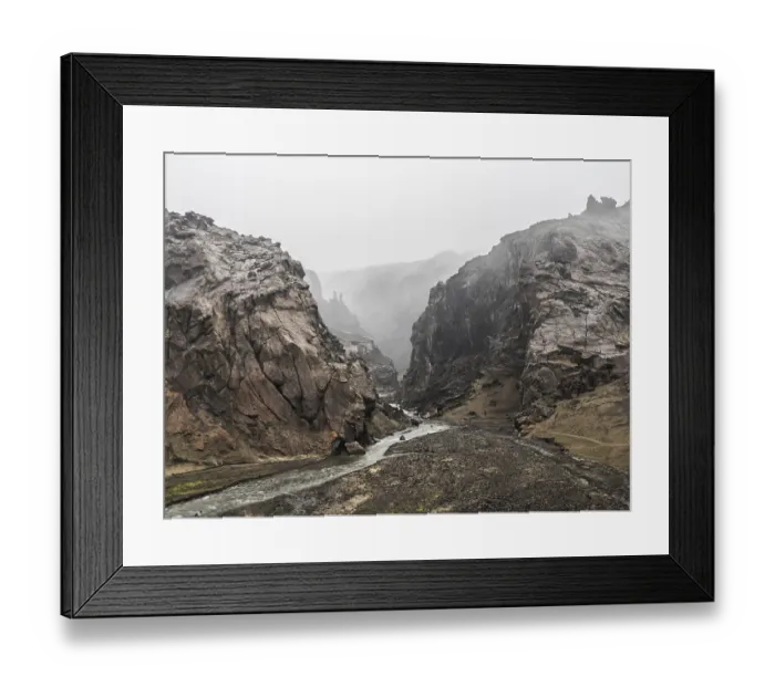 Framed Print : Drekagil, Dragon Gorge, Volcanic Mountains and Bizarrely Shaped Lava Rocks