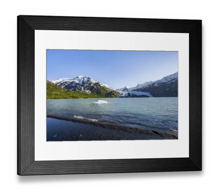 Framed Print : Snowy mountains and glaciers Portage Glacier on Portage Lake glacial lake