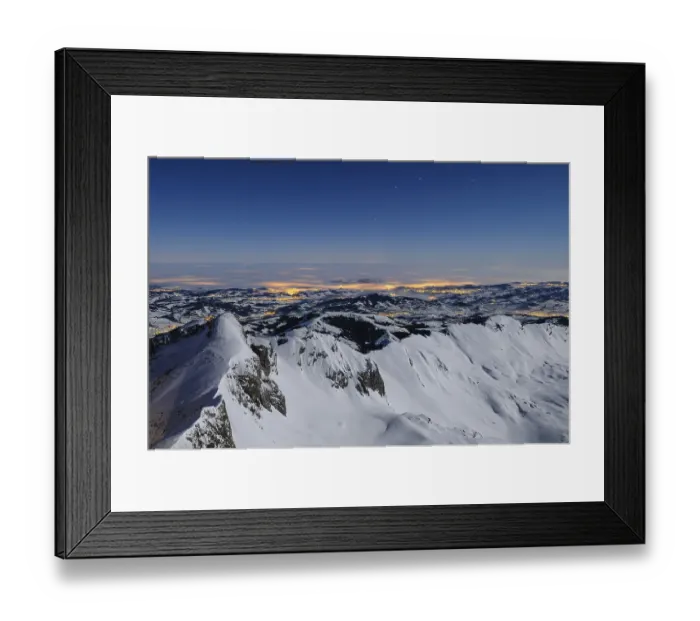 Framed Print : Night shot, long exposure of the 2506 meter high Santis into the wintery Framed Print : Night shot, long exposure of the 2506 meter high Santis into the wintery