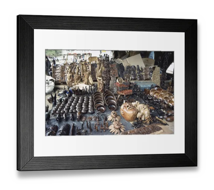 Framed Print : Carvings, wood carving stand at Lilongwe market Framed Print : Carvings, wood carving stand at Lilongwe market
