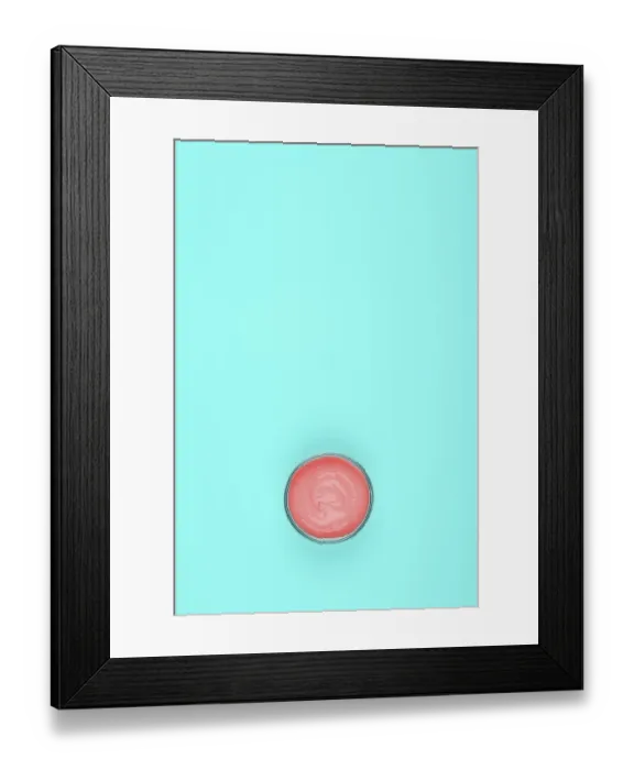 Framed Print : Overhead view coral paint turquoise green background
