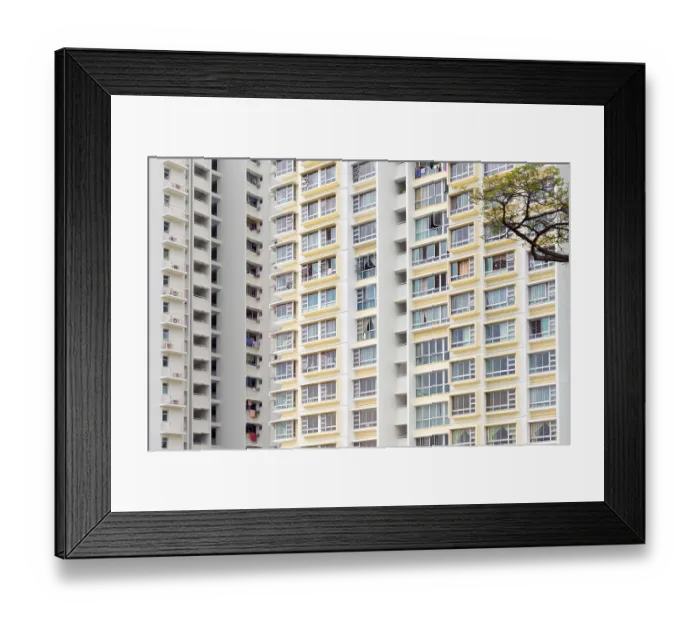 Framed Print : Huge modern residential building windows in Singapore