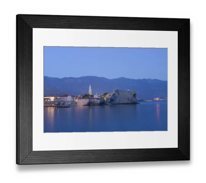 Framed Print : Twilight time at the place of Old City of Budva