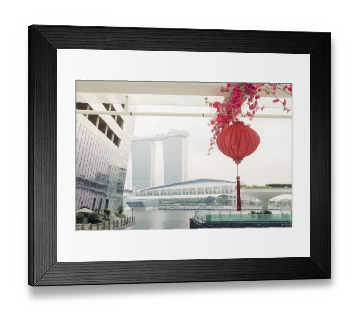 Framed Print : Red paper lantern with modern Singapore architecture surrounding