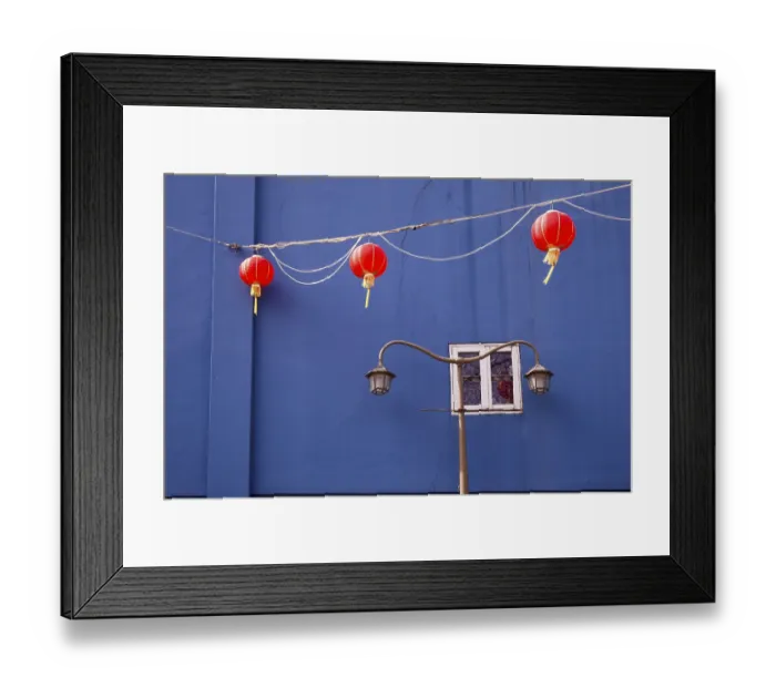Framed Print : Scenic architecture fragment from Singapore Chinatown with red lanterns