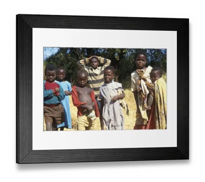 Framed Print : Children posing for the camera on the side of the road Framed Print : Children posing for the camera on the side of the road