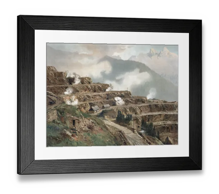 Framed Print : Quarry, ore mine, authentic reproduction of a school mural